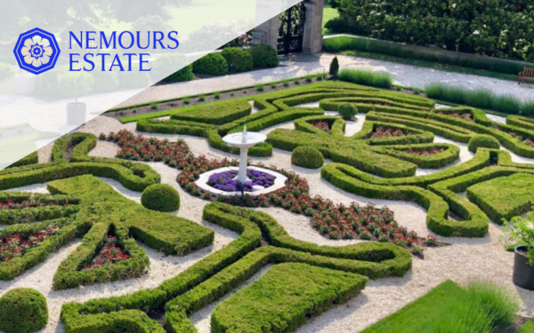 A picture of the manicured gardens at Nemours Estate
